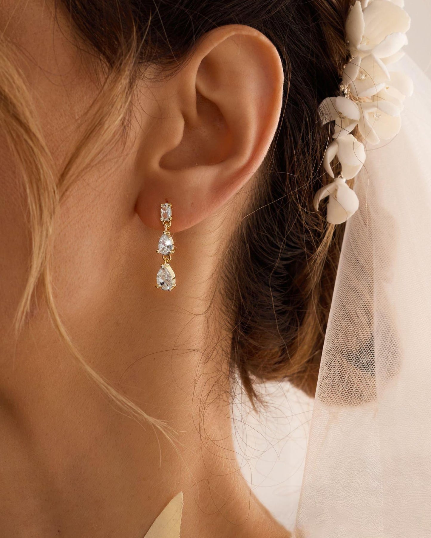 Gold Dangle Earrings for Women Trendy - 14K Gold Plated Brides Drop Dangle Cubic Zirconia Elegant Prom Bridal Bridesmaids Wedding Anniversary Dangling Jewelry
