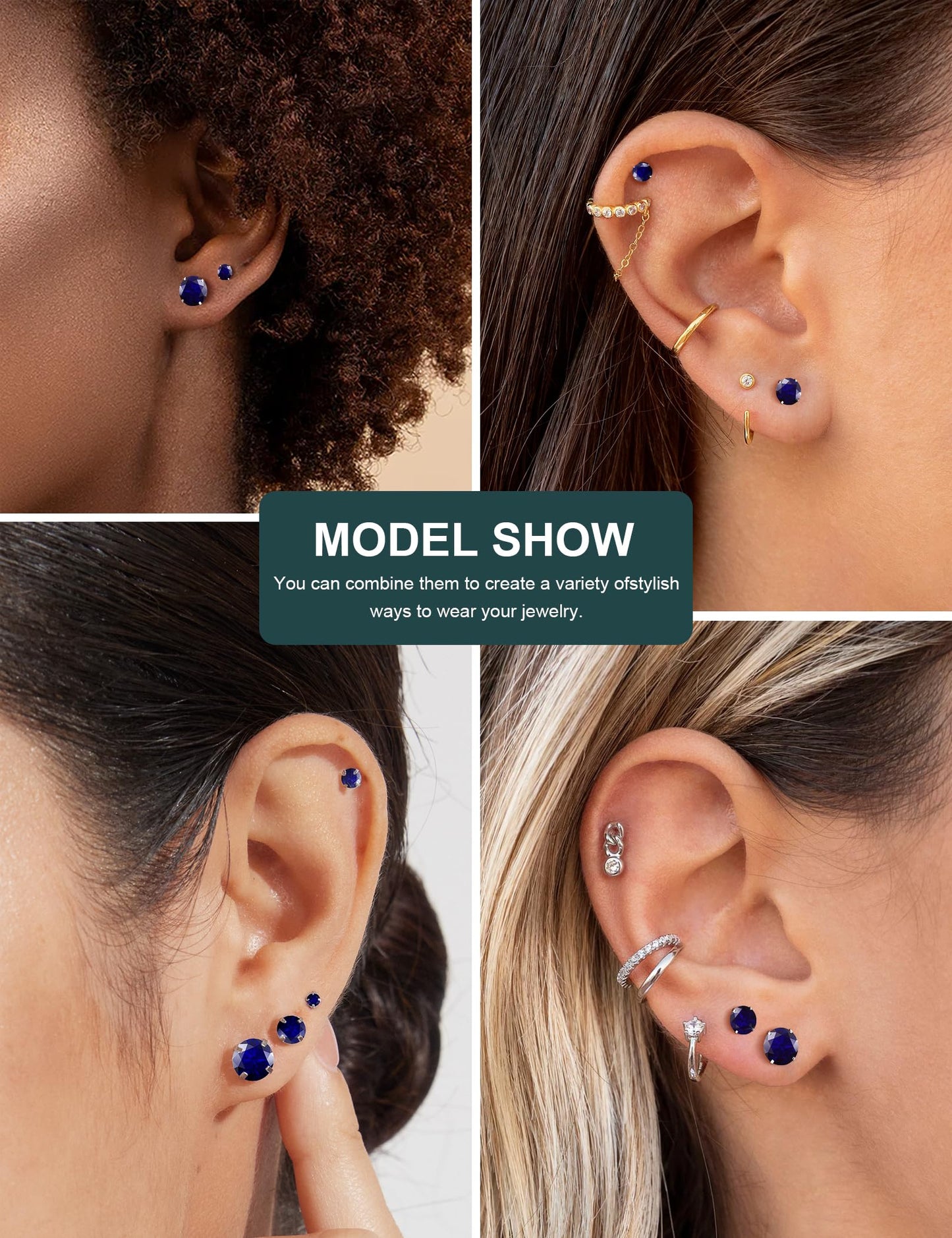 6 Pairs Hypoallergenic Cubic Zirconia Earrings Surgical Steel Flat Back Studs for Cartilage, Screw Back Fashion Jewelry