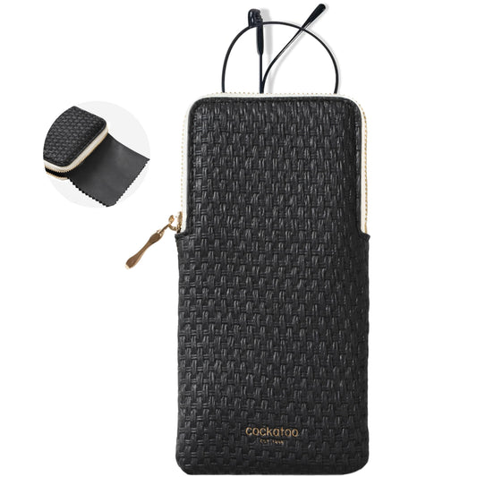 Cockatoo Portable Glasses Case, Drop-Resistant Eyewear Storage Pouch, Slim Soft Case for Sunglasses, with Cleaning Cloth (Black)