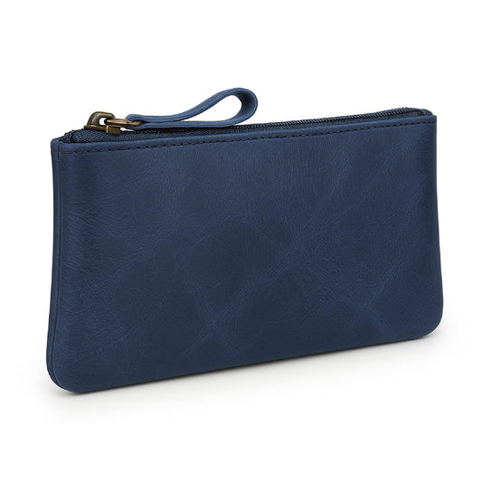 TheAntiq Blue Leather Pencil Pouch with Zipper - Slim Pen Holder (8" x 4" Inches), Coin Pouch & Cash Holder, Genuine Leather Pencil Case, Money Organizer, Multipurpose Accessory Case for Men & Women