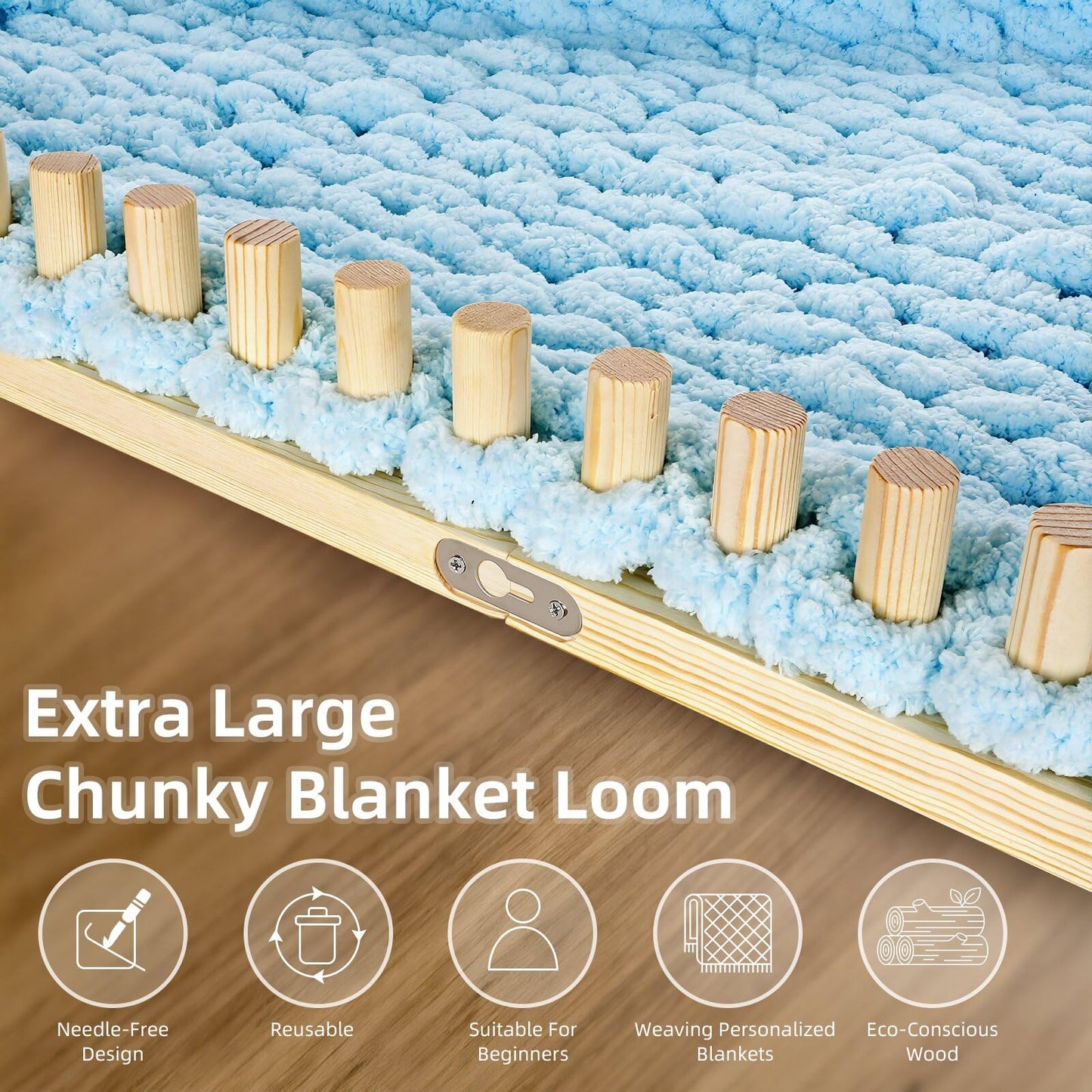ARTACE 62" Chunky Blanket Loom, Extra Large Wooden Loom for Chunky Throw Blanket, Adjustable Size Hand Knitting Kit, Ideal and Friendly for DIY Beginners