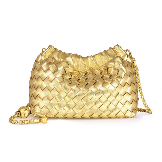 Joryin Woven Women's Crossbody Bag & Evening Purse, Trendy Dumpling Clutch & Hobo Cloud Shoulder Bag Trendy Dumpling Clutch Vegan Leather, Golden