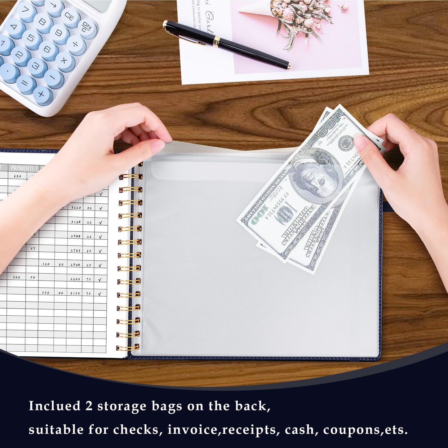 Plastic Cover Accounting Ledger Book Bundled with PU Leather Cover Accounting Ledger Book, Dark Blue Color