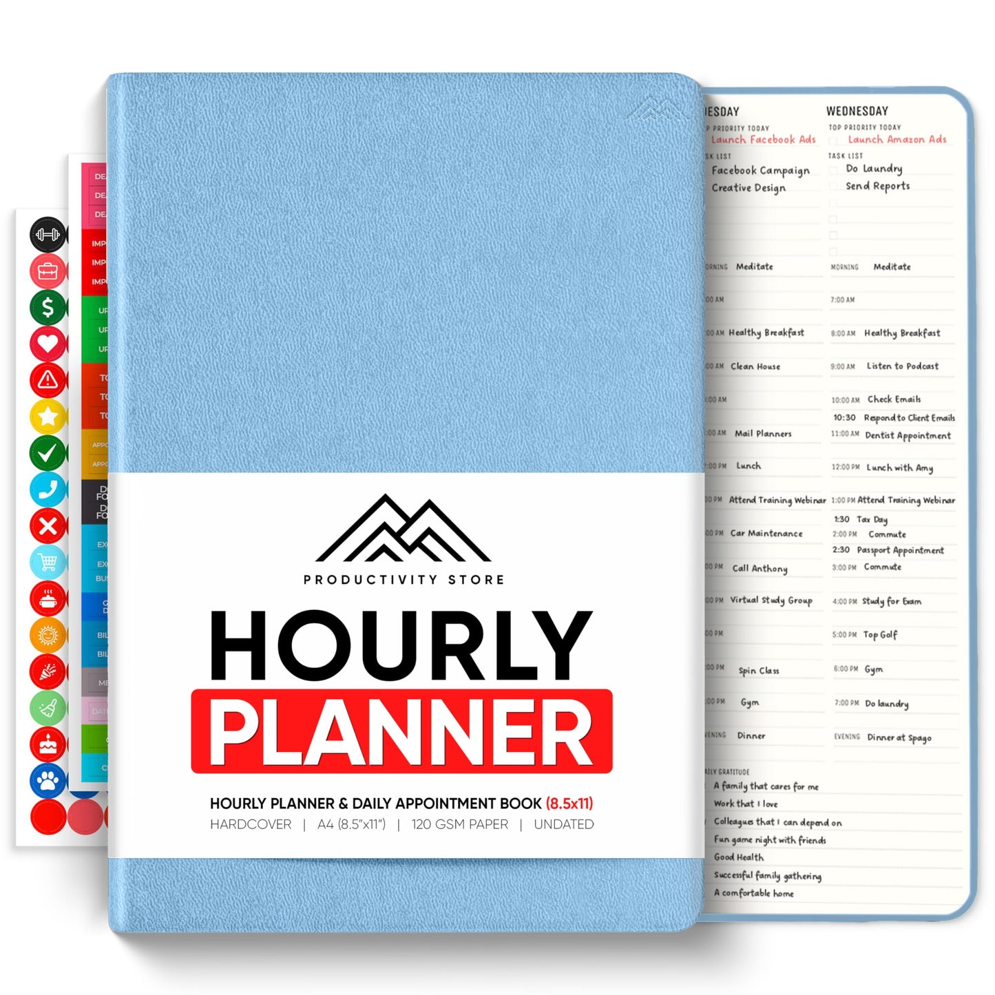 Hourly Planner & Appointment Book (8.5” x 11”) - Premium Hourly Planner with Daily Schedule & 30-Minute Time Slots for Better Time Management by PRODUCTIVITY STORE (A4, Blue)