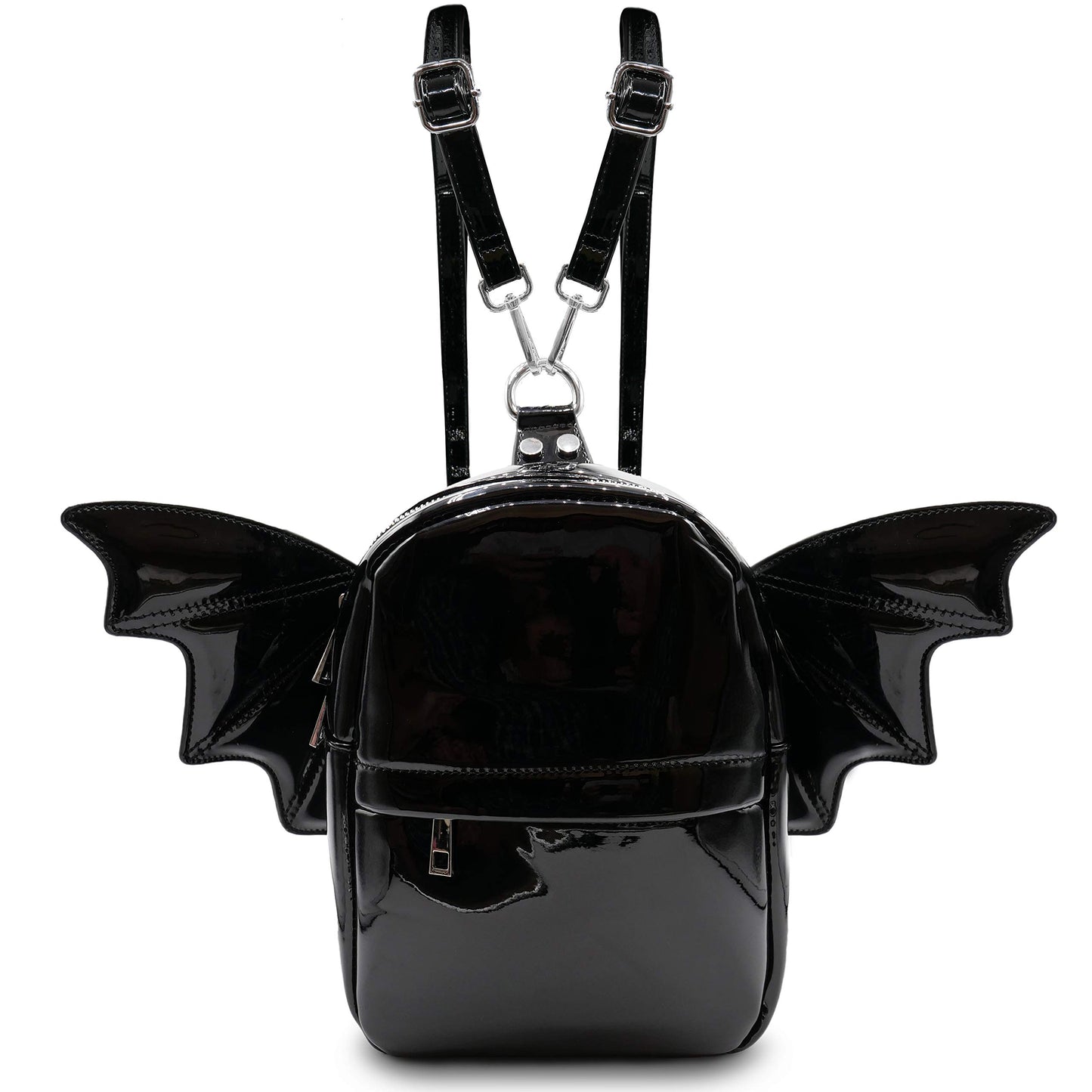 Prime Original Women Fashion Mini Backpack | Detachable Bat Angel Wing Shoulder Bag (Black Patent)