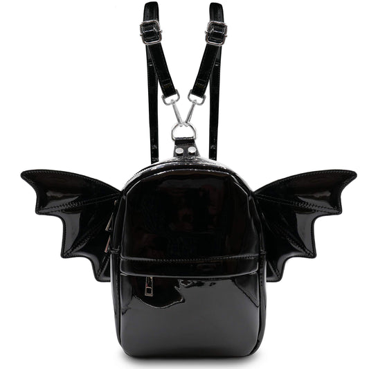 Prime Original Women Fashion Mini Backpack | Detachable Bat Angel Wing Shoulder Bag (Black Patent)