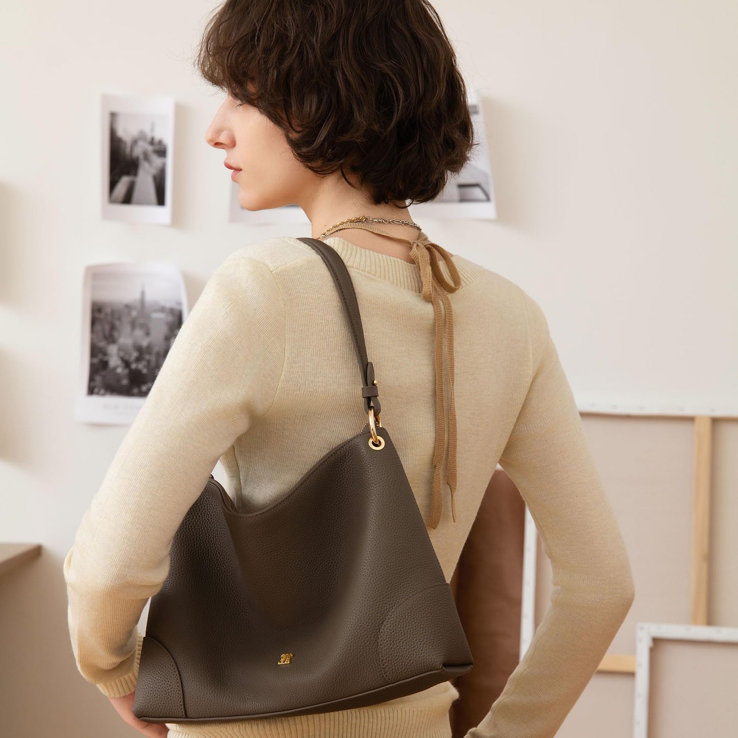 ELLE Full-Grain Leather Purses for Women Large Shoulder Bag