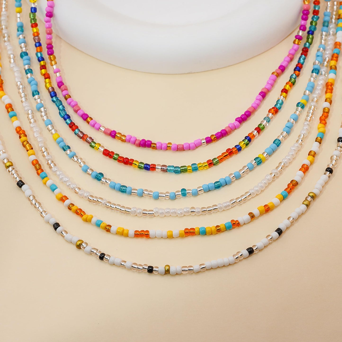 Lameybrt Cowrie Shell Surfer Necklaces, Hawaiian Beach Handmade Choker Set for Women, White Rice Bead with Black Accents, Bohemian Summer Seashell Choker 2 Piece Set, Perfect for Summer Beach Vacation, Birthday, Mother’s Day & Holiday Gifts (R06 Rainbow)