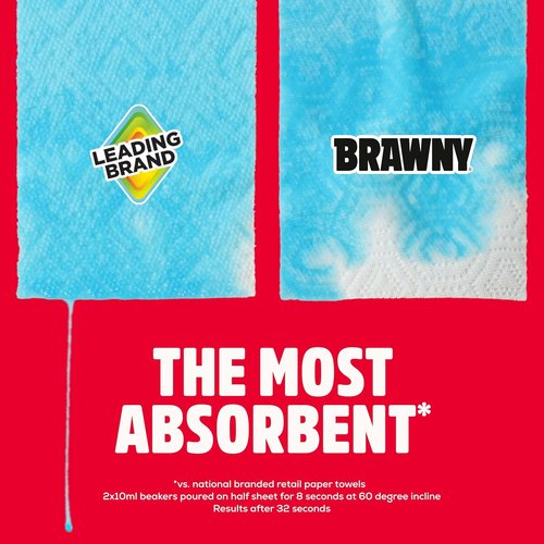 Brawny Tear-A-Square 3-Ply Paper Towels - Strong & Absorbent Mega Roll (2 Regular Rolls)