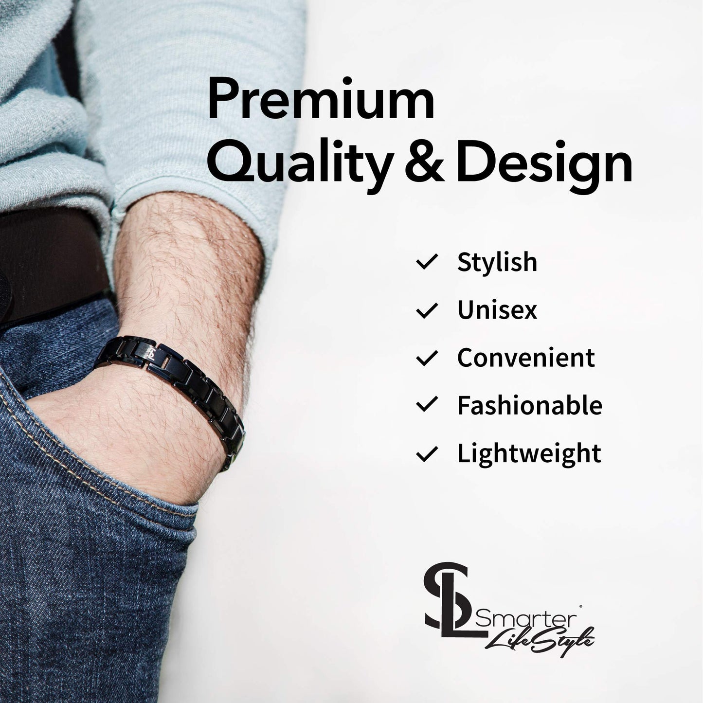Smarter LifeStyle Elegant Titanium Magnetic Bracelet for Men And Women- Adjustable Bracelet Length with Sizing Tool for Perfect Fit, Women Mens Bracelet (Black)