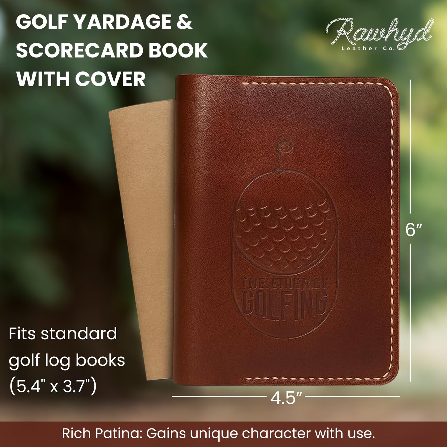 RAW HYD Leather Golf Scorecard Holder Book w/Slot & Pen Loop – Full-Grain Leather Golf Yardage Book & Stat Tracking Book – Refillable Scorecard & Lineup Card Holder for Serious Golfers