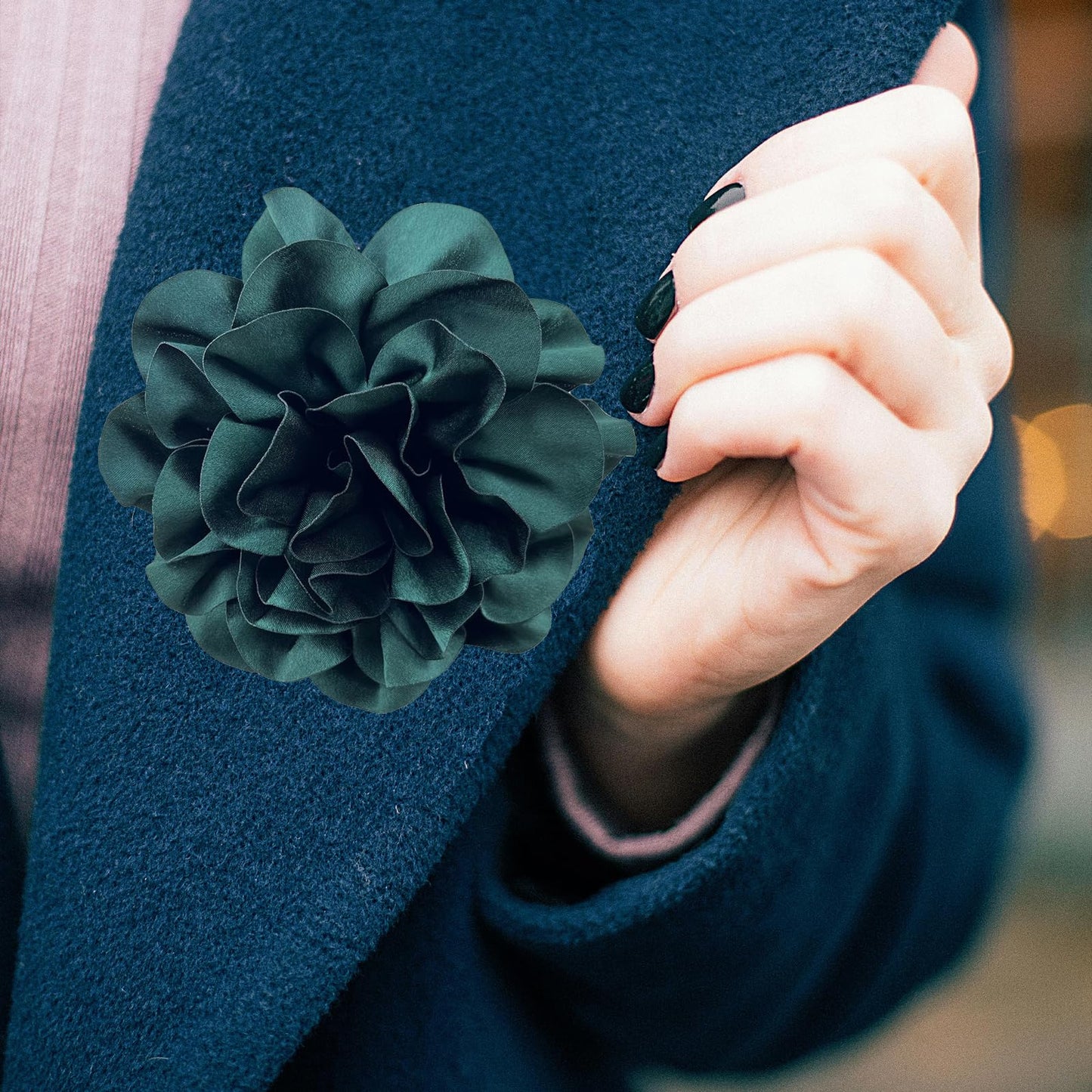 ZZ ZINFANDEL 19mm Extra Large Rose Flower Brooches Lapel Pins Dainty Satin Fabric Brooches Big Camellia Flower Brooch Pin for Women Wedding Part Dance Clothes Accessories Jewelry Gifts (Dark Green)