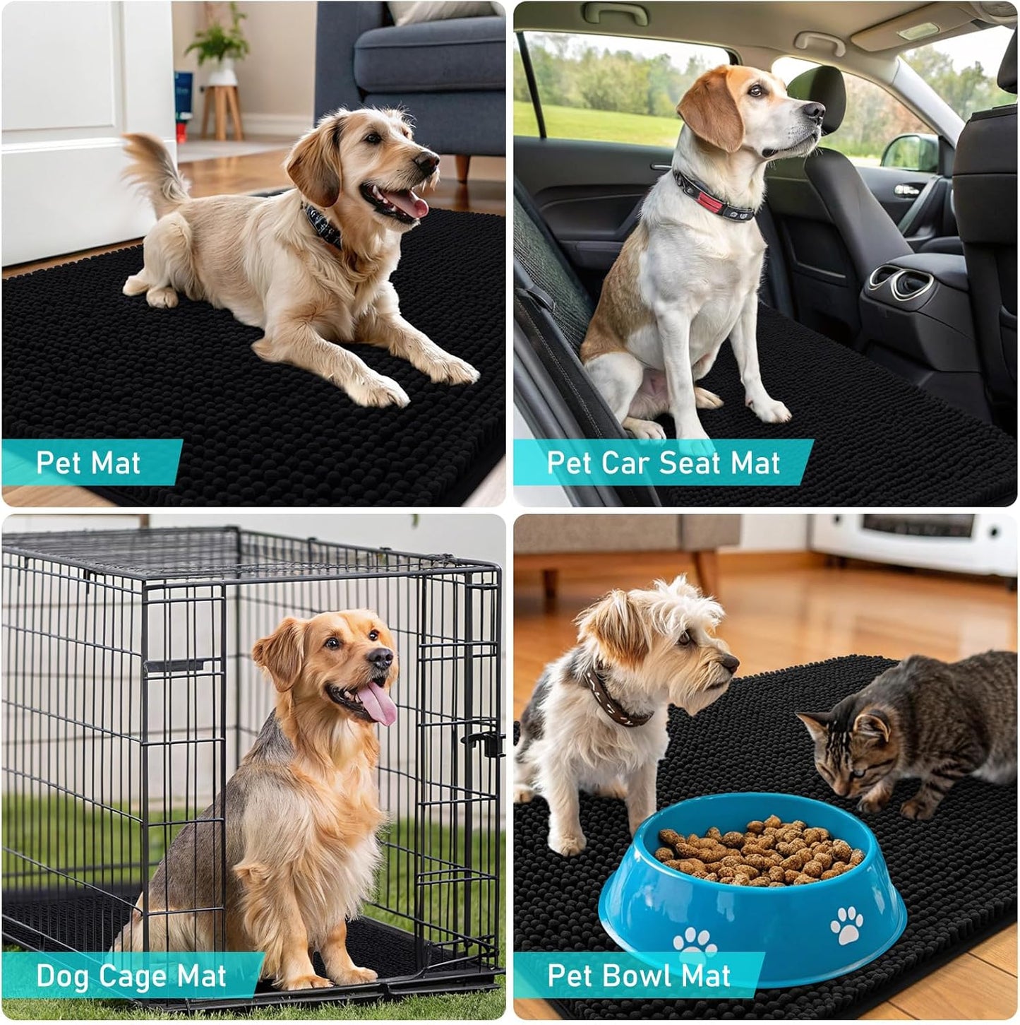 OLANLY Dog Door Mat - Absorbent Non-Slip Chenille Mat for Muddy Paws | 70x32 Inches, Quick Dry, Black