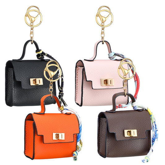 Tondiamo 4pcs Mini Backpack Keychain Coin Purse Keychain Mini Bag Pendents PU Leather Makeup Bag Change Pouch Cute Twist Lock Key Pocket Lipstick Bags for Women Headset Data Cable Organizer Gifts