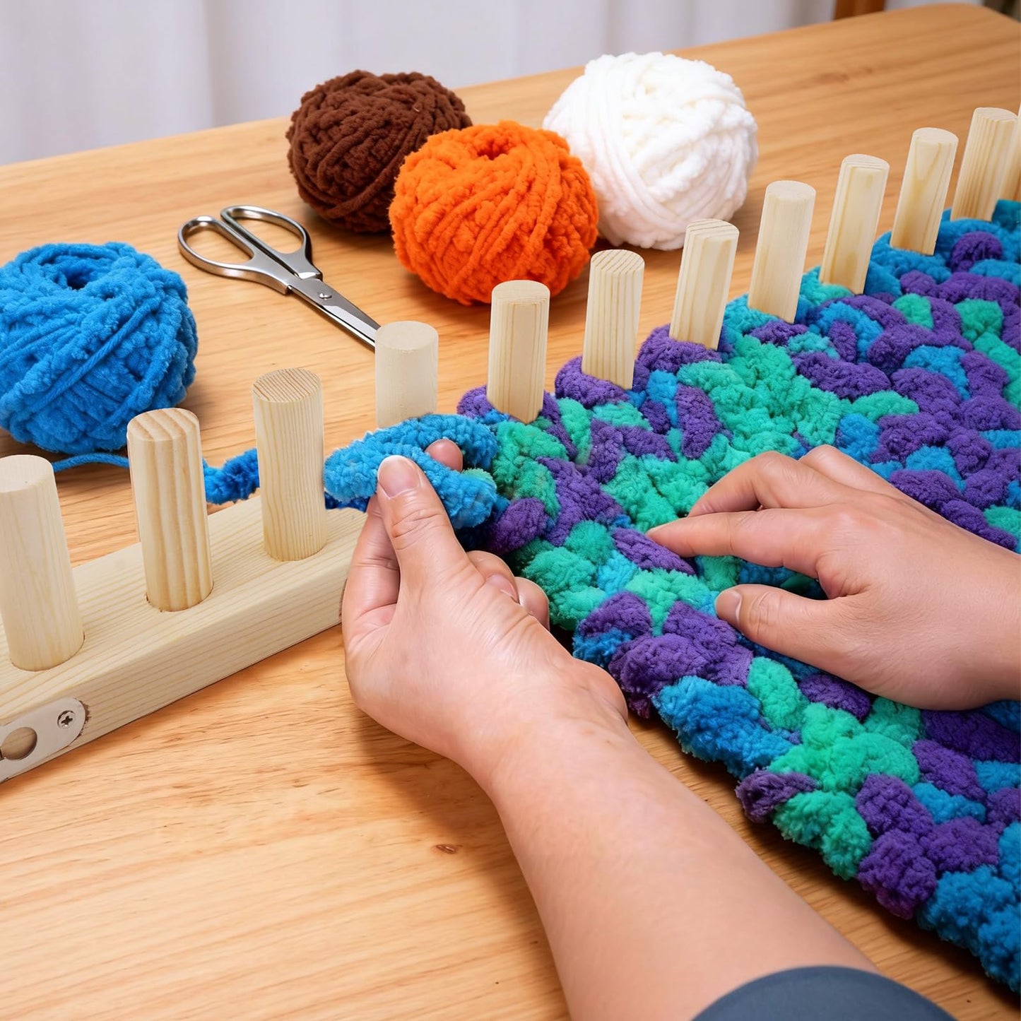 TOMAIX 48-inch Chunky Blanket Loom, Adjustable Wooden Frame, Suitable for DIY Coverlet, Ideal for Beginners and DIY Weaving Enthusiasts