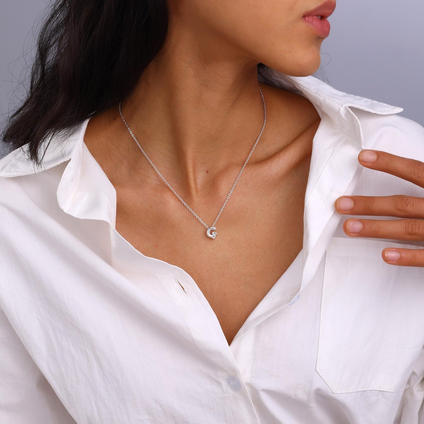 CUEZIY Bubble Silver Letter Necklace Initial Necklaces for Women Dainty Personalized Charm Pendant Name Necklace Cute Non Tarnish Fashion Accessories Teen Gift Trendy Stuff Silver Jewelry Gifts