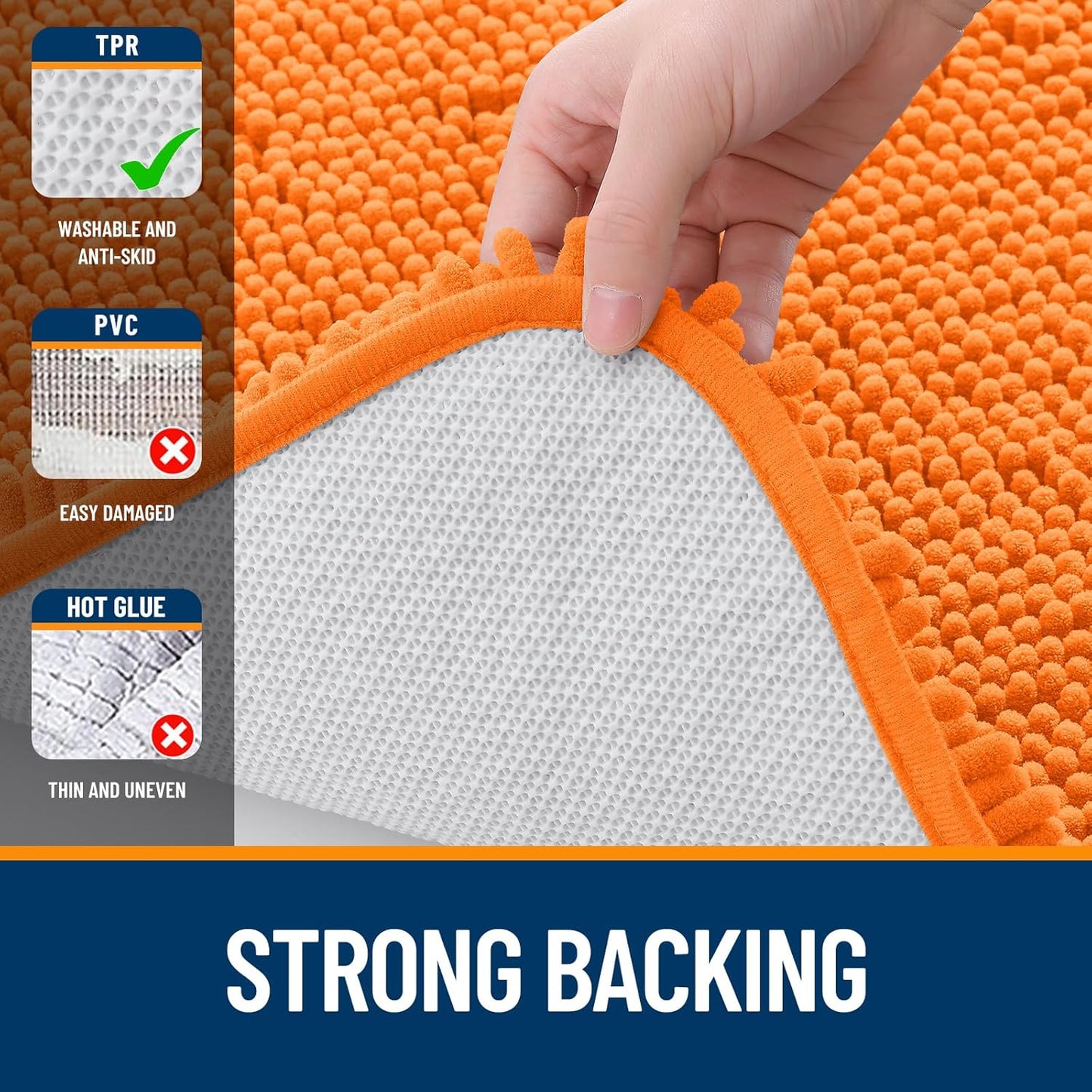 OLANLY Bathroom Runner Rug - Extra Soft Chenille | Quick Dry, Machine Washable, 70x24 Inches - Orange