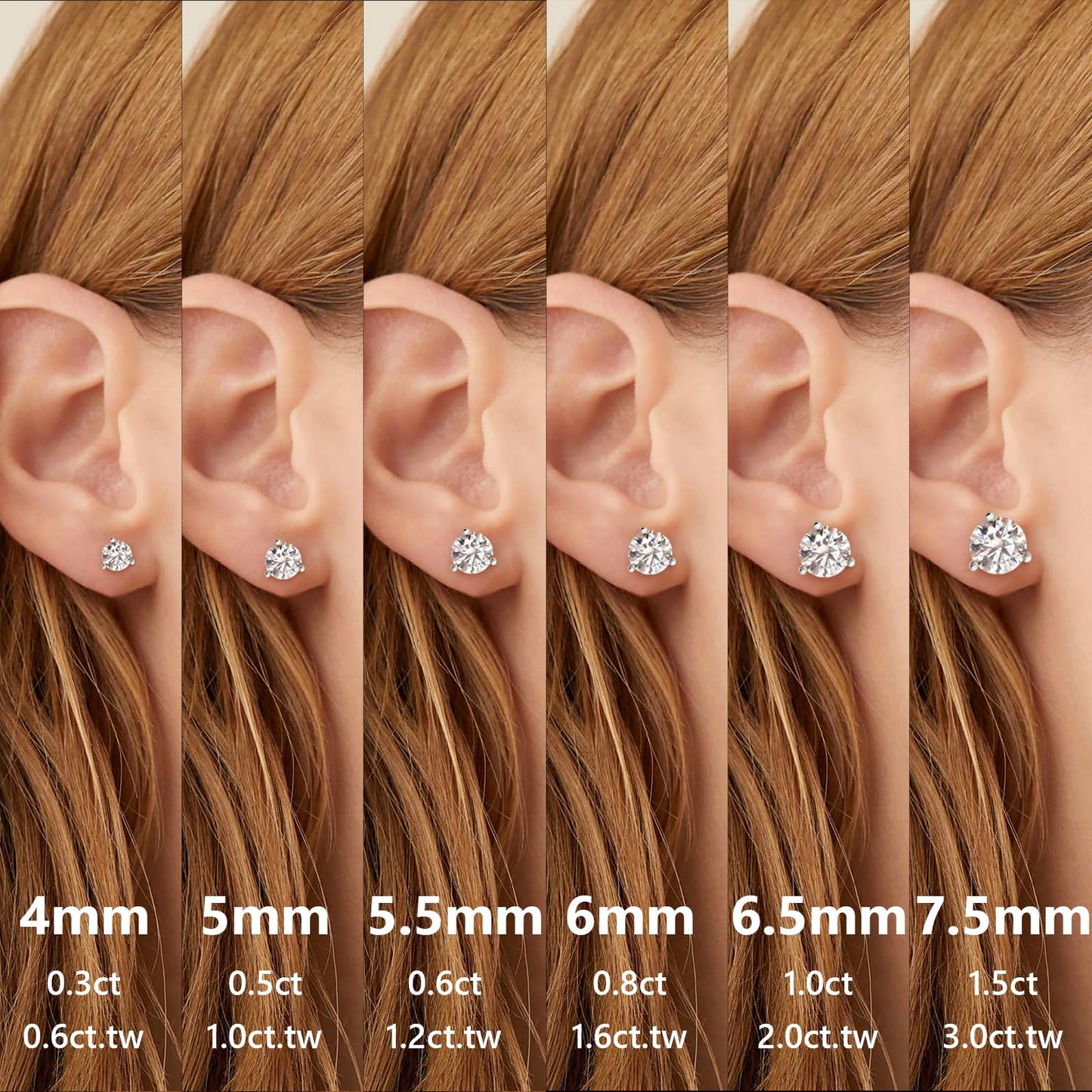 KRKC 0.6-3ct Moissanite Stud Earrings, D Color VVS1 Clarity, Lab Created Diamond Stud Earring for Women, 14K White Gold S925 Sterling Silver Earrings Friction Back for Women Men, Hypoallergenic