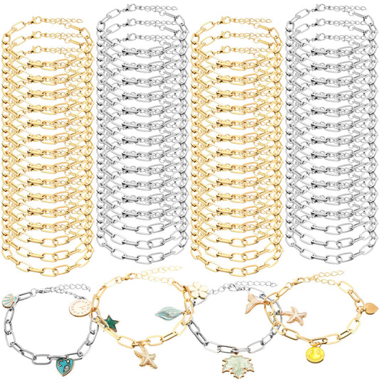 Quelay 60 Pcs Chain Bracelet Bulk Alloy Link with Lobster Clasps for Women DIY Jewelry Findings Bracelet Jewelry Making Supplies Accessories (Gold and Silver)