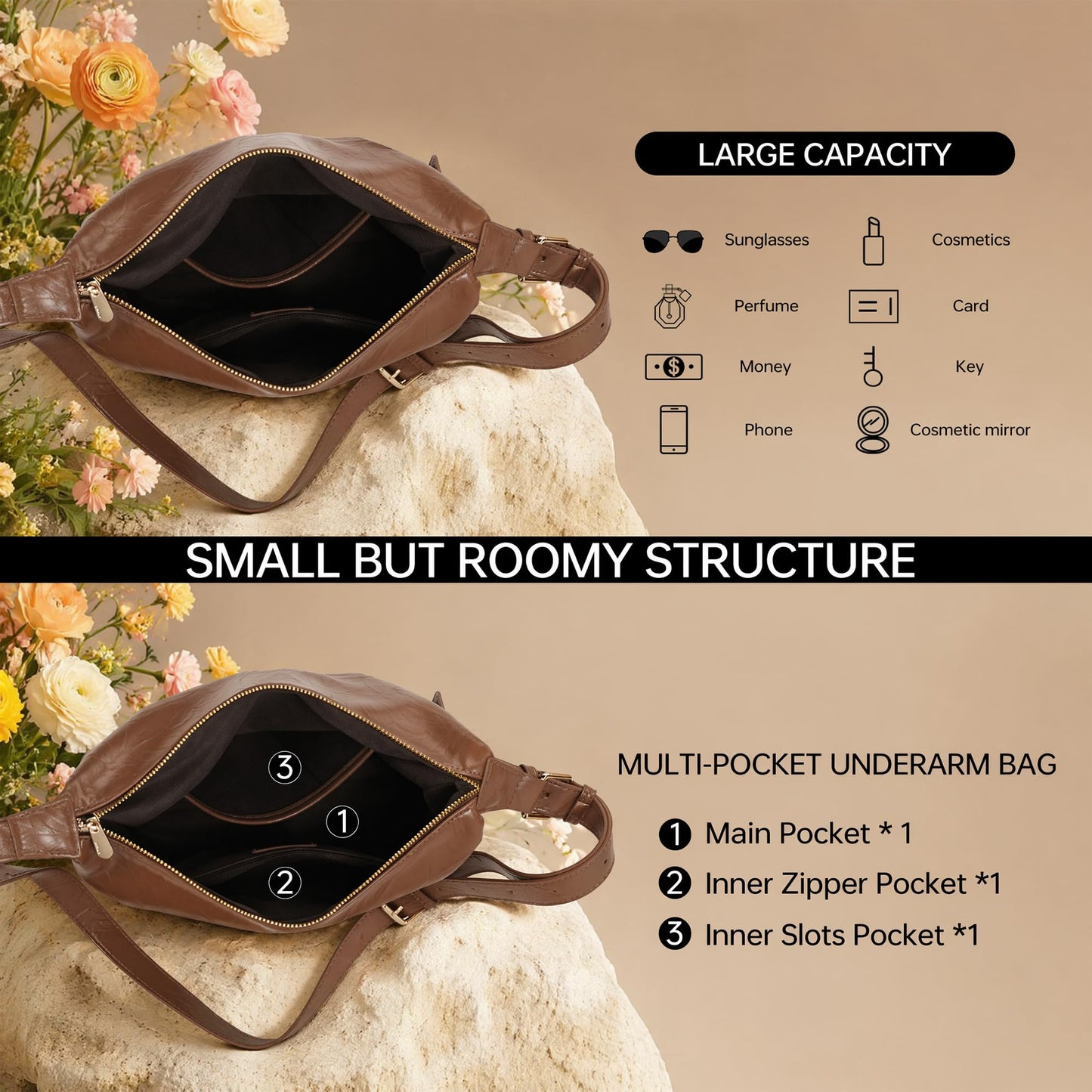 GEMIU Purses for Women Trendys Leather Shoulder Bag Small Handbags Crossbody Purse with Adjustable Straps Brown