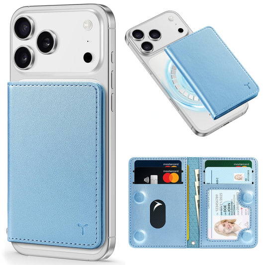 TUCCH for Magsafe Wallet with 6 Card Holders, RFID Blocking Clear ID Window PU Leather Men Women Folio Magnetic Phone Wallet for iPhone 17/16/15/14/13/12/Plus/Air/Pro/Pro Max Series, Pearly Light Blue