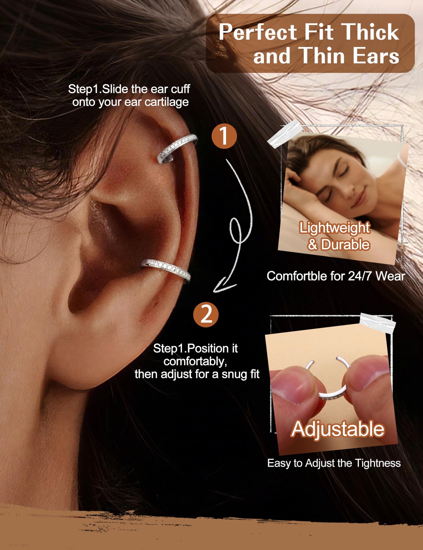 4 Pairs Ear Cuffs Non Piercing - Silver Plated Ear Cuffs Earrings for Women Trendy Ear Cuff for Non Pierced Ears Clip On Carrtilage Earring Lightweight Adjustable Fake Earrings Set Dainty