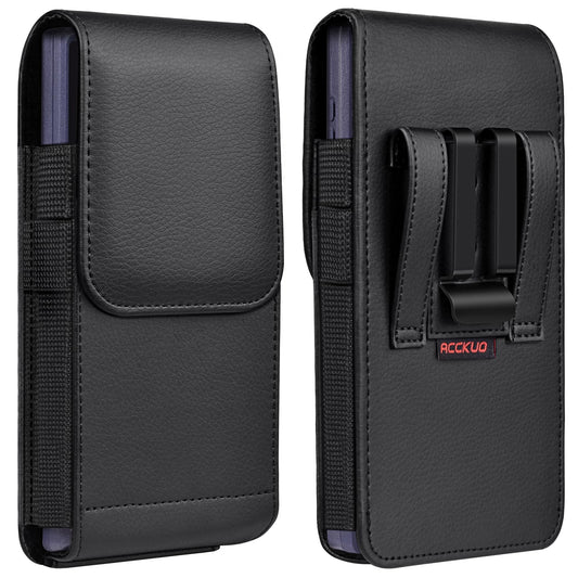 ACCKUO Leather Phone Holster with Strong Metal Belt Clip and Magnetic Closure Compatible with Samsung Galaxy S25/S24/S23/S22/S21/S20 Ultra, XL-Black