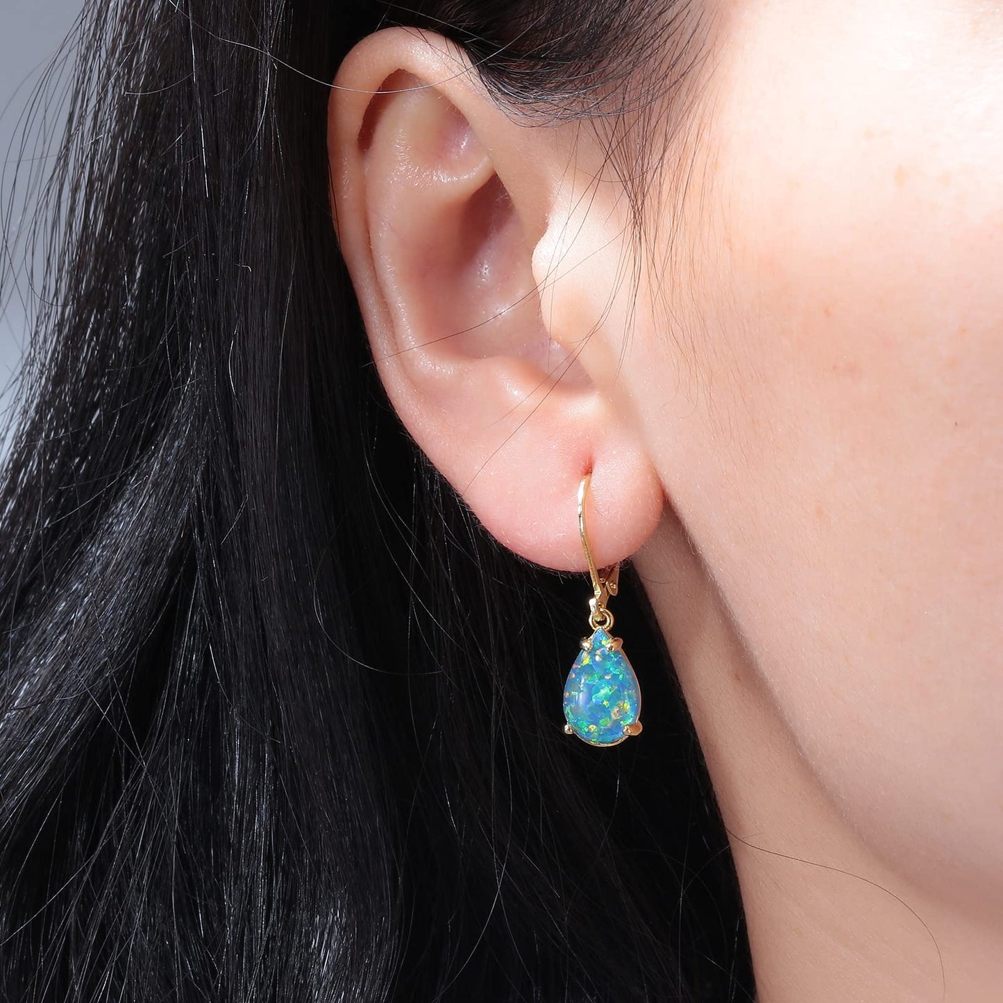 CiNily Teardrop Leverback Dangle Earrings for Women Hypoallergenic Blue Purple Opal Pendant Drop Earrings 14K Gold Hanging Lever Earrings Fashion Jewelry for Sensitive Ears