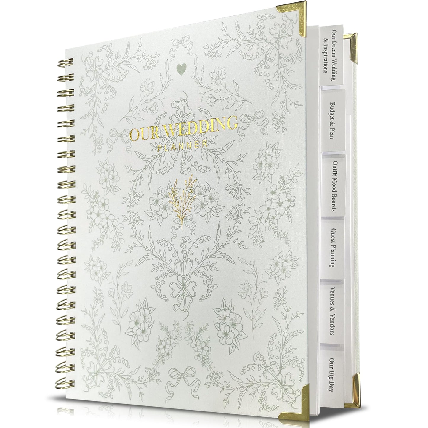 LADY&HOME Wedding Planner Book and Organizer - Wedding Planning Book for Bride,Linen Binder with Countdown Calendars & Checklists - Perfect Engagement Gifts for Couples - Green & White Floral