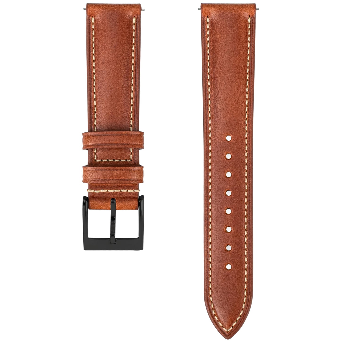 Gomvadr Vintage Genuine Top Grain Leather Watch Strap Quick Release, 18/19/20/21/22/24mm, Silver/Black Buckle, Universal Fit Unisex for Daily Wear (Brown with Black Buckle, 19mm)