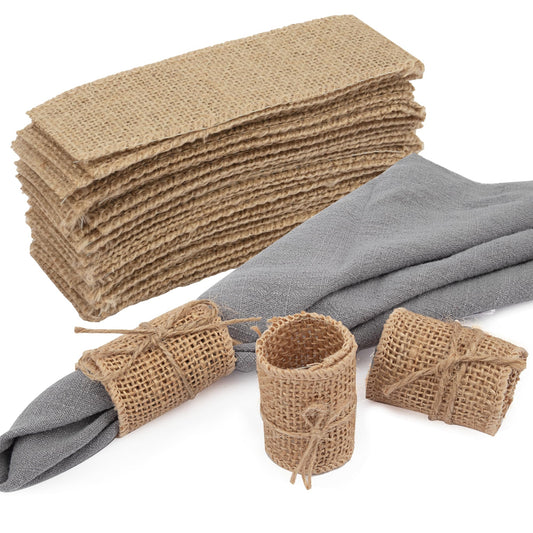 COMFORING 100pcs Burlap Napkin Rings with Wired Edge Disposable Napkin Rings Napkin Bands for Country Wedding Decorations Party Dinner Table Decorations