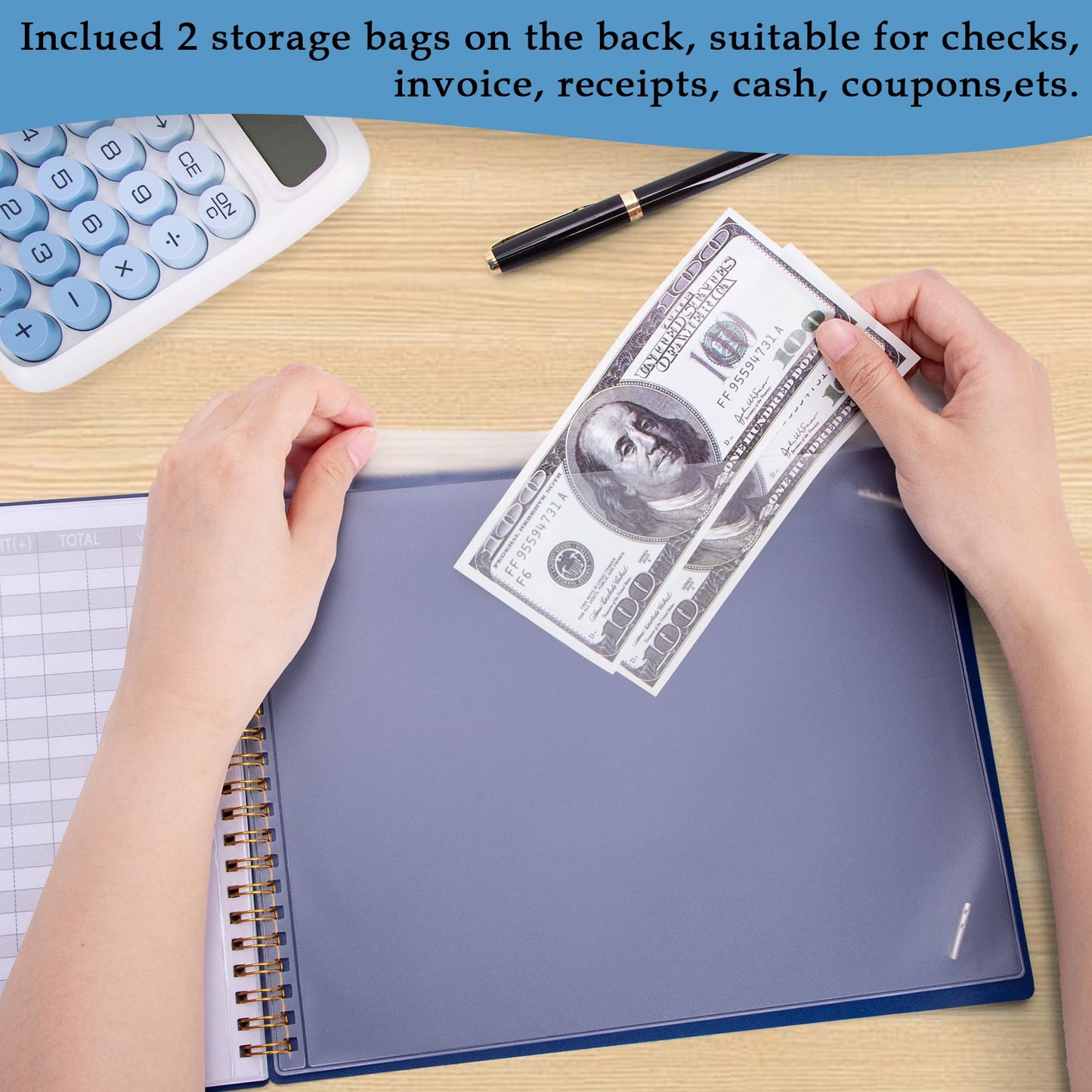 Plastic Cover Accounting Ledger Book Bunded with PU Leather Cover Accounting Ledger Book, Dark Blue & Black