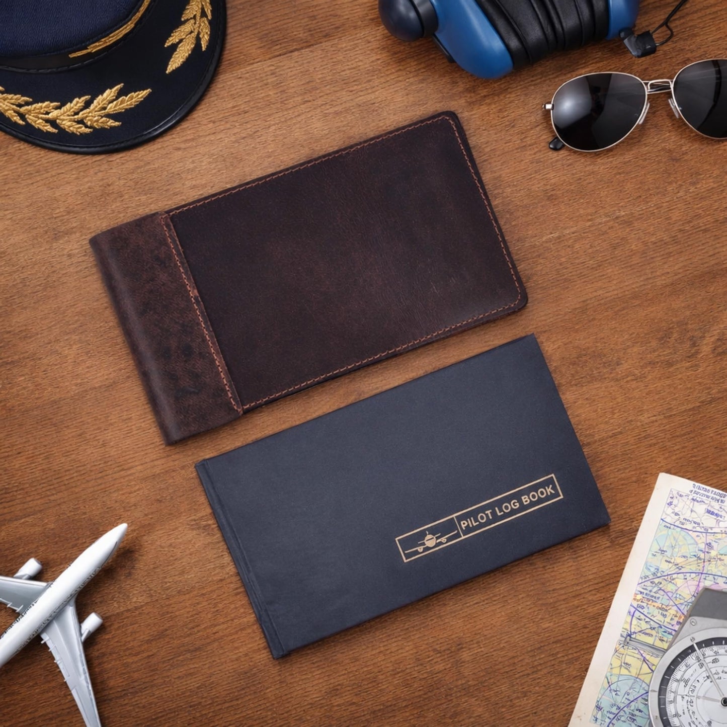 Tolredo Pilot Log Book TL-SP-30 Flight Standard Logbook Top Grain Cow Leather Refillable Bleedproof Paper 96 Pages (Stressed Walnut)