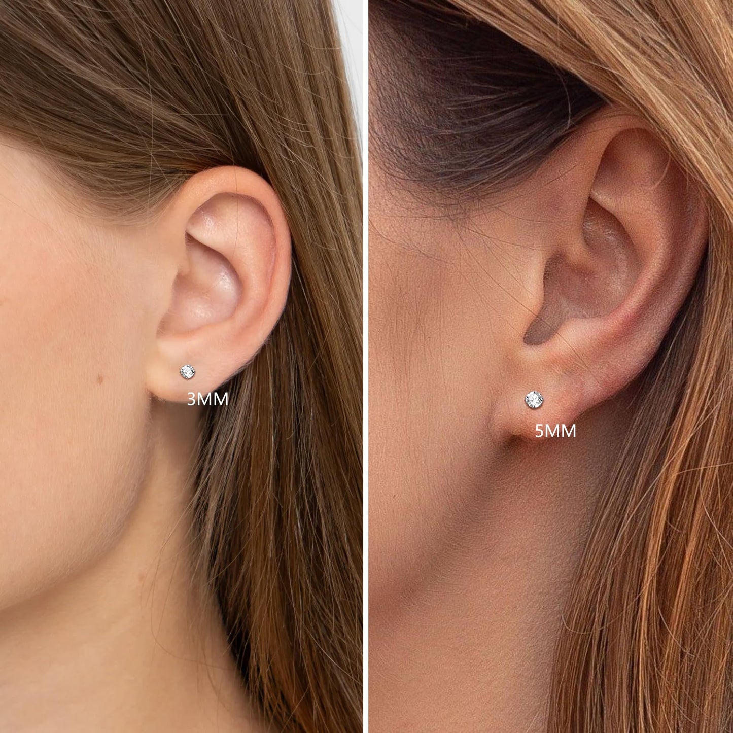 Mothers Day Gifts 2 Pairs Flat Back Earrings for Women, Nap Earrings as Hypoallergenic Flat Back Stud Earrings for Cartilage, 20g Cartilage Earrings as Birthday Gifts (3+5mm Silver)