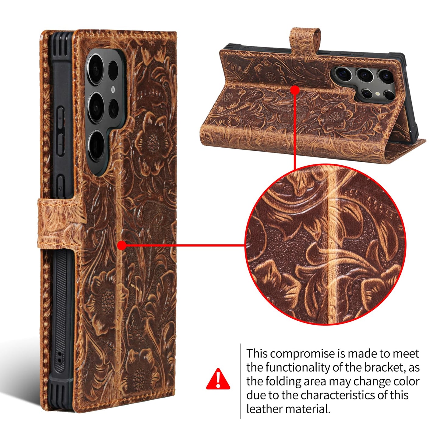 RMAWRAD Leather Case Wallet Compatible with Samsung Galaxy S23 Ultra,Genuine Leather2-in-1Magnetic Detachable Shockproof,Flip Folio Cover with Card Slot, RFID Blocking Brown