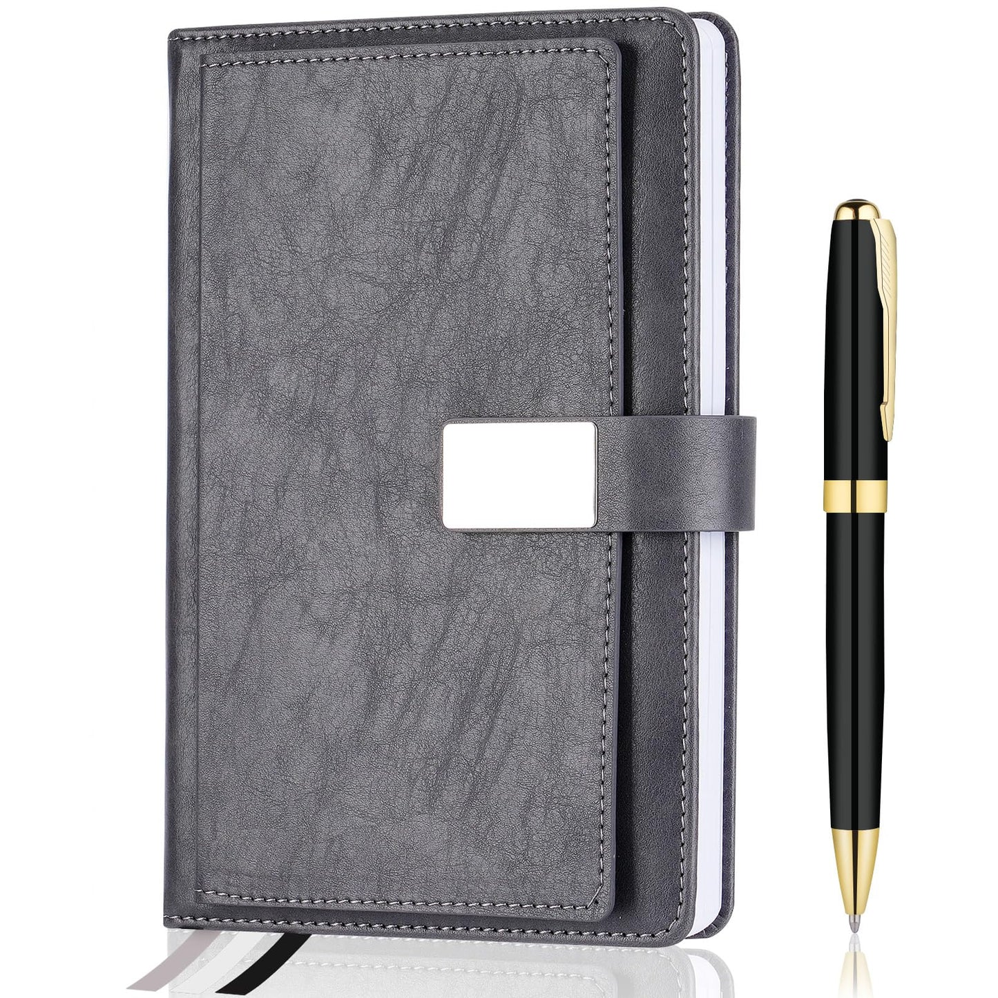 Executive Lined Journal Notebook, 256 Pages, College Ruled, A5 Hard Cover Leather, Pen included, with Notes Pocket; Journaling Notebooks for Work, Notes Taking, Personalized Gifts, Gray