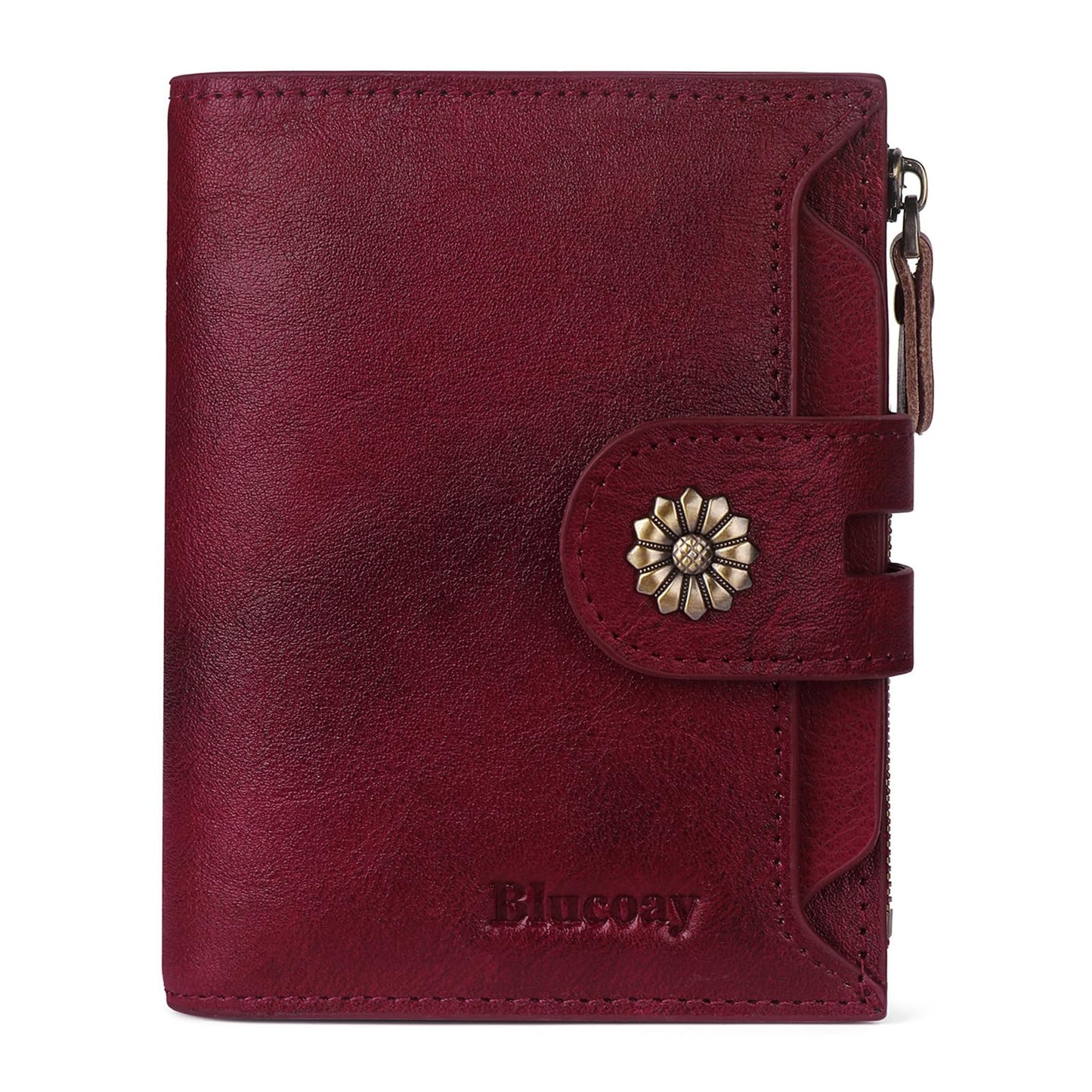 Blucoay Wallet Women,RFID Blocking Real Leather Womens Wallet Bifold Compact Card Holder Small Wallet for Women with Removable ID Window Red