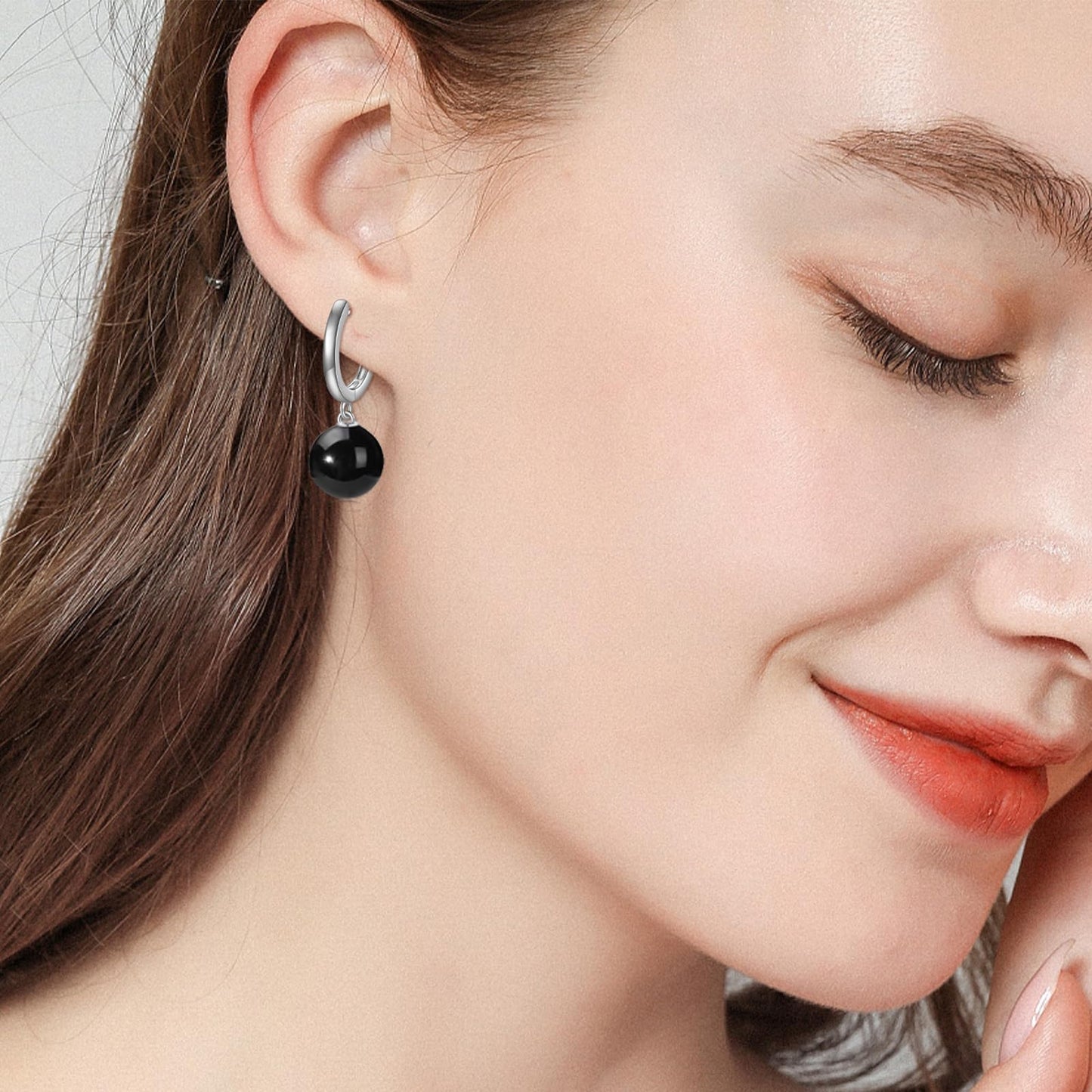 925 Sterling Silver Black Onyx Hoop Earrings Dangle Drop Jewelry Gifts for Women (Black Onyx)