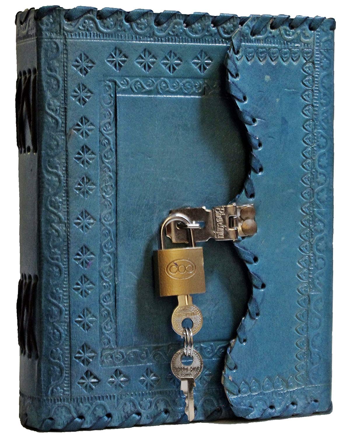 TUZECH Leather Journal for Men and Women Diary to Write Poems,Sketchbook Book of Shadows, Record Keeping Notebook Personal Memoir with Lock and Key Leather Bound - Unlined (Blue)