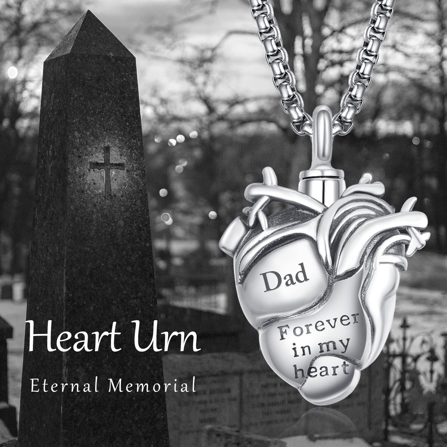 Anatomical Heart Urn Necklaces for Ashes Sterling Silver Ash Pendants Cremation Jewelry Dad Keepsake Pendant Memorial Jewelry Gifts for Loss of Dad