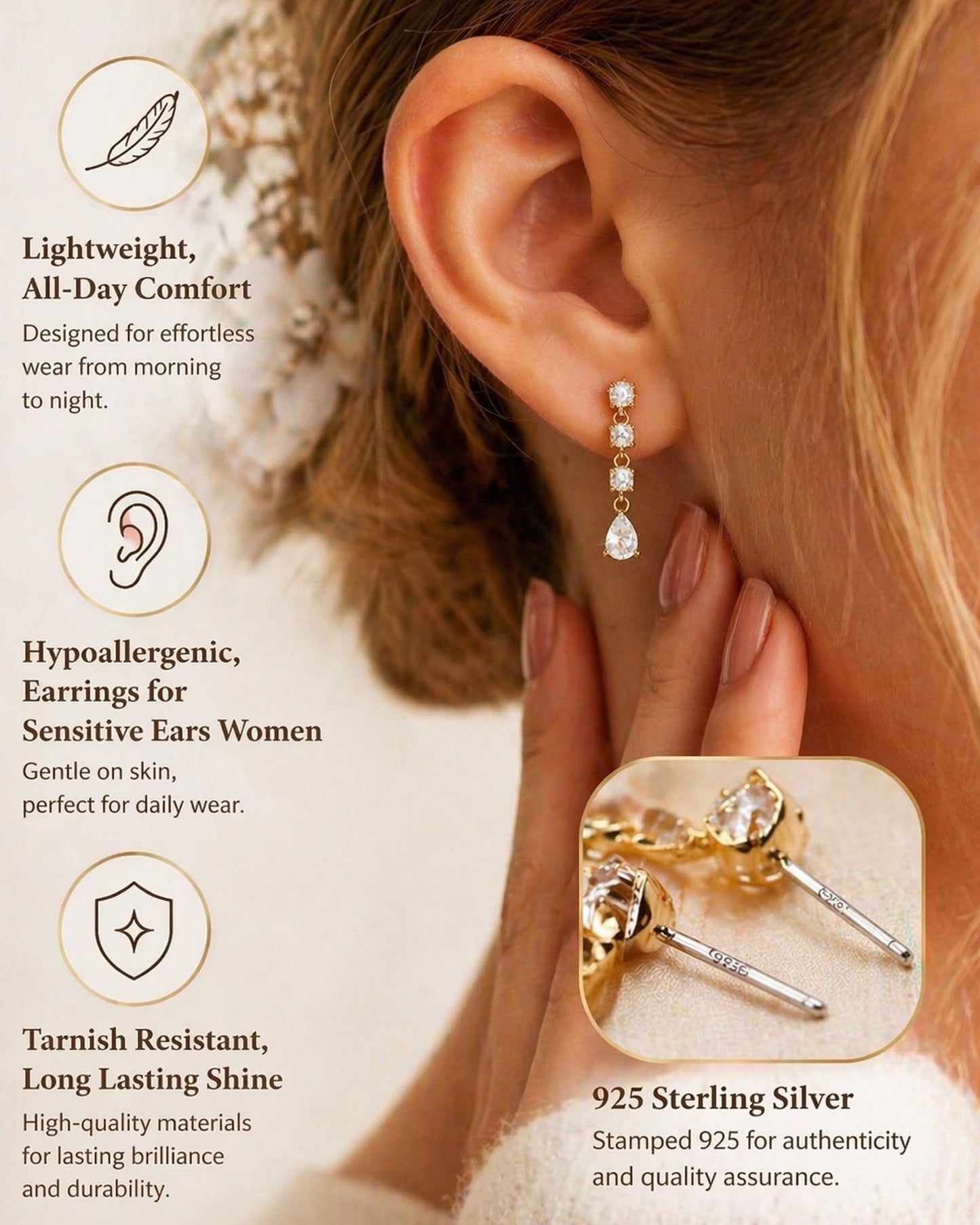 Asdecy Gold Dangle Earrings for Women Trendy - 14K Gold Plated Brides Drop Dangle Cubic Zirconia Elegant Prom Bridal Bridesmaids Wedding Anniversary Dangling Jewelry