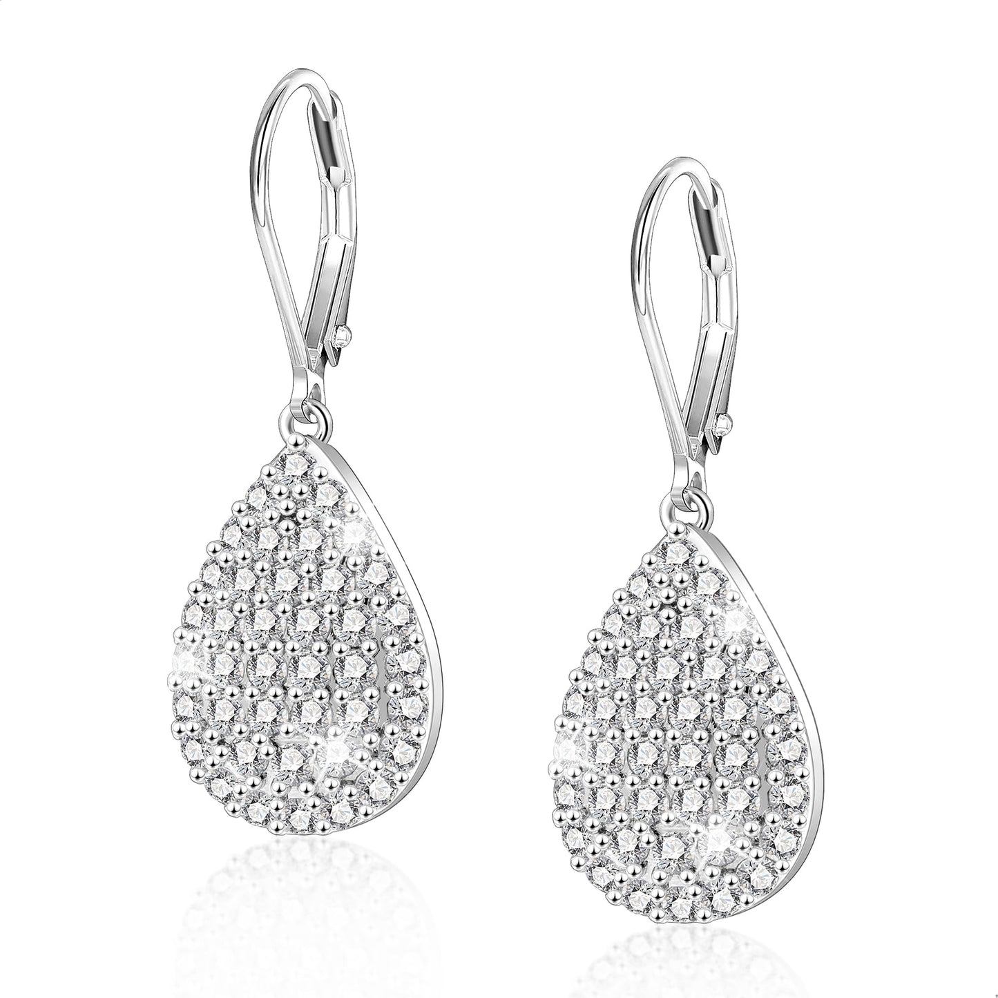 Teardrop Sterling Silver Leverback Earrings, ALEXCRAFT Teardrop Waterdrop Dangling Drop Leverback Earring for Women Trendy Hypoallergenic 925 Sterling Silver Cubic Zirconia Dangle Earrings for Women