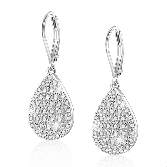 Teardrop Sterling Silver Leverback Earrings, ALEXCRAFT Teardrop Waterdrop Dangling Drop Leverback Earring for Women Trendy Hypoallergenic 925 Sterling Silver Cubic Zirconia Dangle Earrings for Women