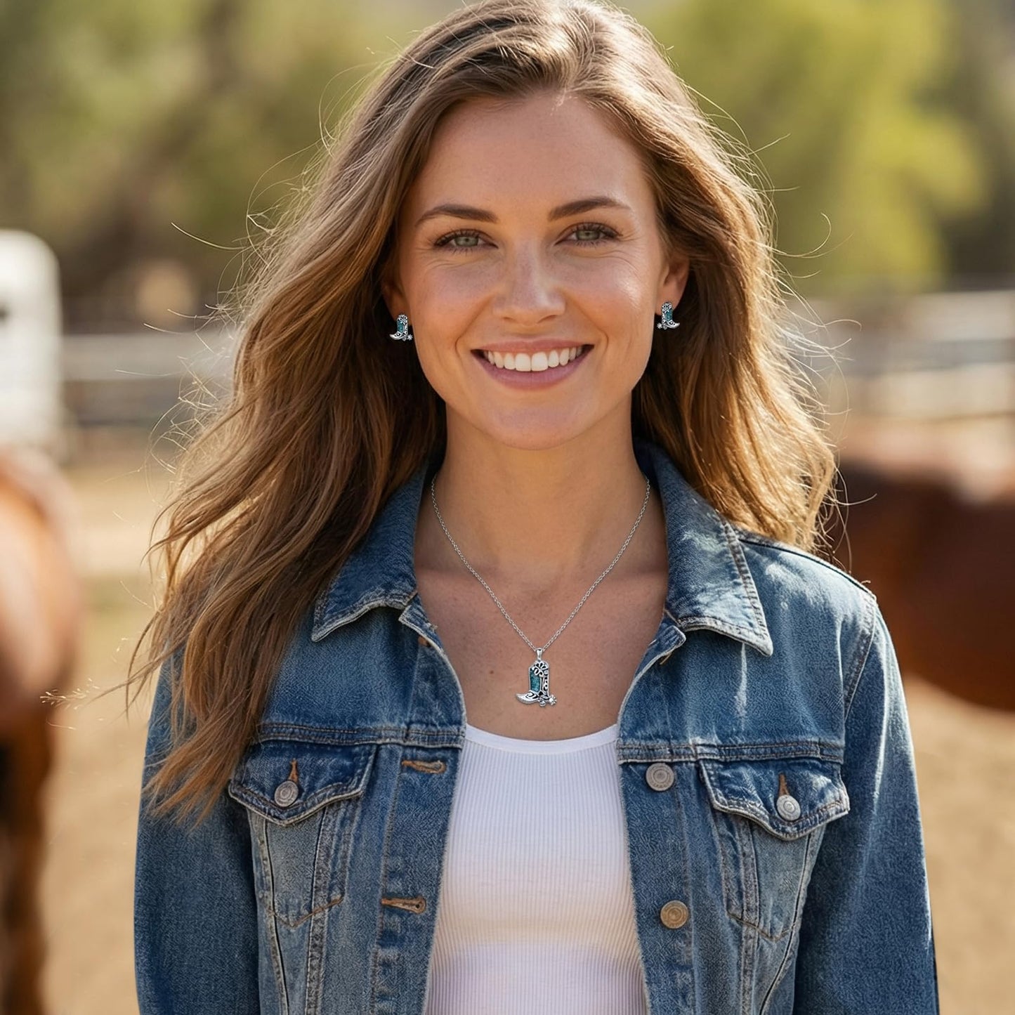 KoyeKei Cowgirl Boot Earrings 925 Sterling Silver Cowboy Texas Boot Stud Earrings Western Turquoise Cowboy Carter Jewelry Country Graduation Gifts for Mom Women