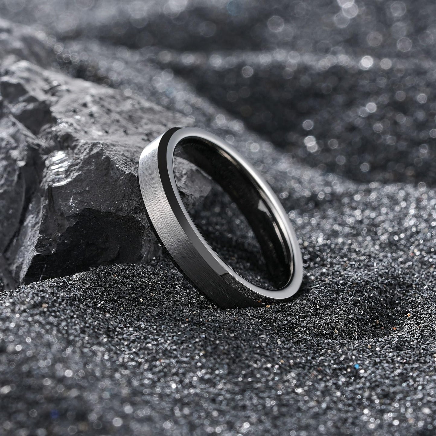 King Will Gunmetal Basic Tungsten Rings For Men 4mm Wedding Band Polished Edge Brushed Matte Promise Ring Comfort Fit, Size 9