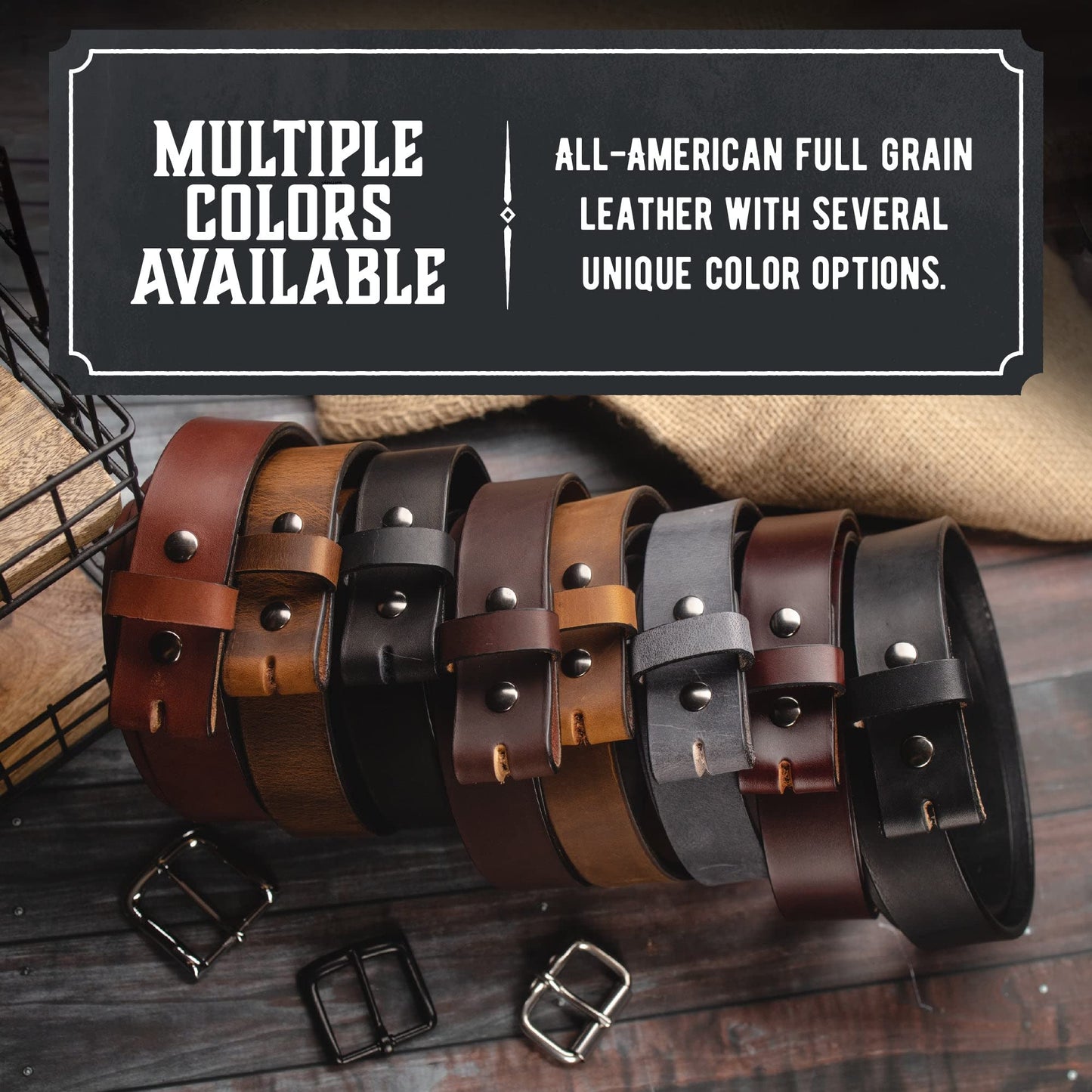 Main Street Forge No Buckle Belt | Made in USA Mens Cowboy Belt | 1 1/2" Leather Belt Strap | Bootlegger Brown 38