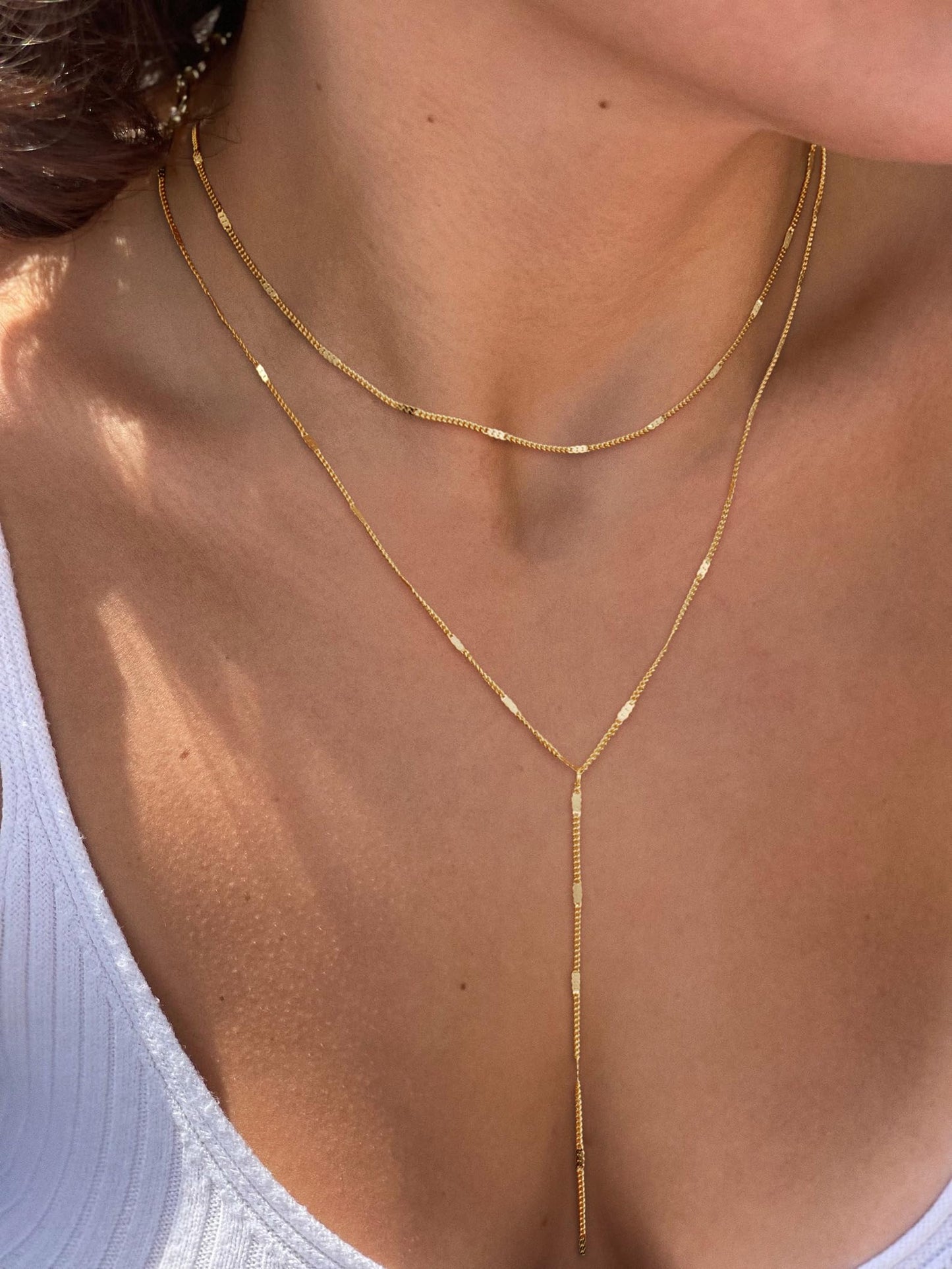 Pancert Gold Necklace for Women, Dainty Long Necklace 14k Gold Plated/Silver Y-Shaped Pendant Trendy Layered Cz Beaded Chain Lip chain Drop Necklaces for Women Gift Jewelry