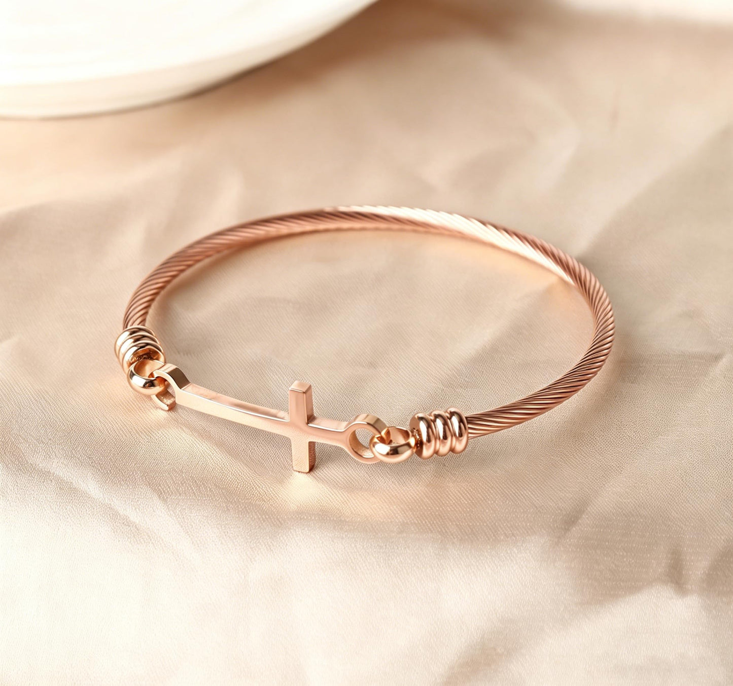 DS Religious Gift for Her Christian Cross Bracelet Bible Verse God is Within Her She Will Not Fall Inspirational Bracelets For Women Stainless Steel Jewelry Gift To Daughter Best Friend (Cross bracelet-Rose Gold 5)