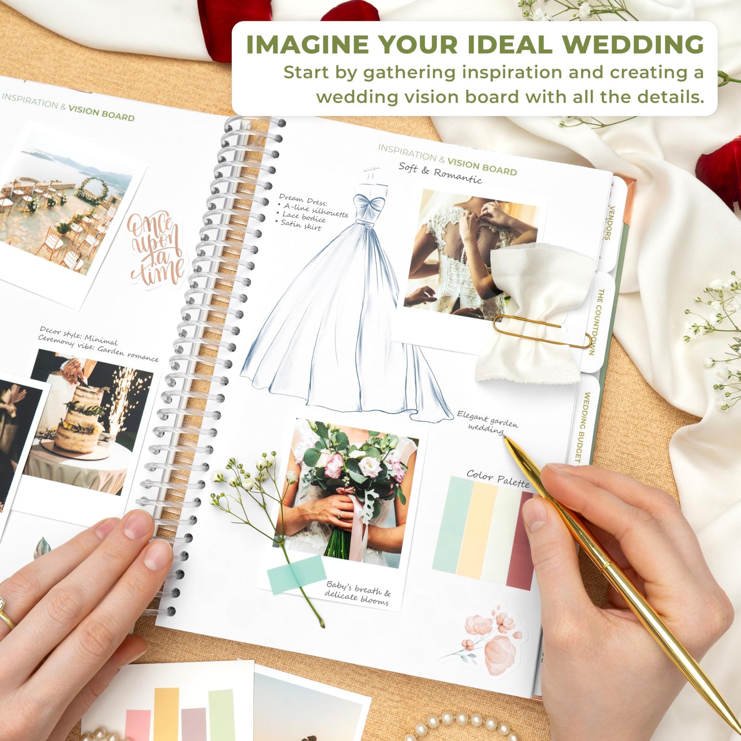 Clever Fox Wedding Planner Book and Organizer – Guided Wedding Planning Journal & Bridal Notebook with Tips & Checklists – Engagement Gifts for Bride or Engaged Couple (Green, White Foil)
