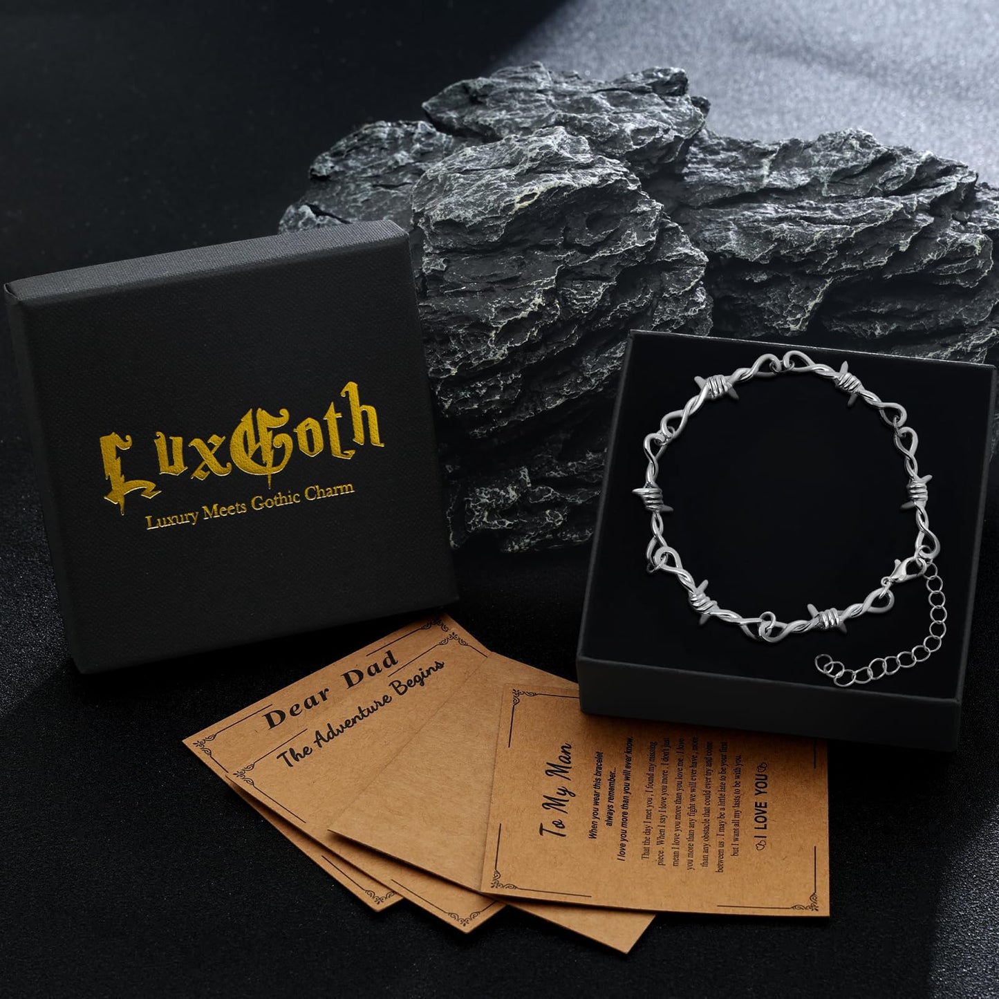 LuxGoth Stainless Steel Barbed Wire Thorns Thin Link Chain Bracelet Gothic Punk Rock Biker Vintage Viking Adjustable Brambles Link Curb Bracelet Jewelry for Men Women Silver GTS-B1B45051